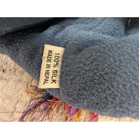 Nepal Silk Woven Beanie Gloves Handknit Multicolor Tassels Fleece Boho Hippie - Picture 8 of 10